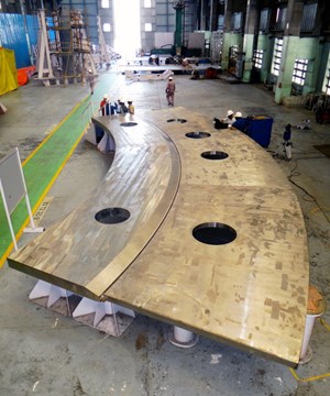 Larsen & Toubro began the fabrication of the ITER cryostat in early 2014. The first segments of this enormous cylinder will be shipped from the factory in September 2015. (Click to view larger version...)
